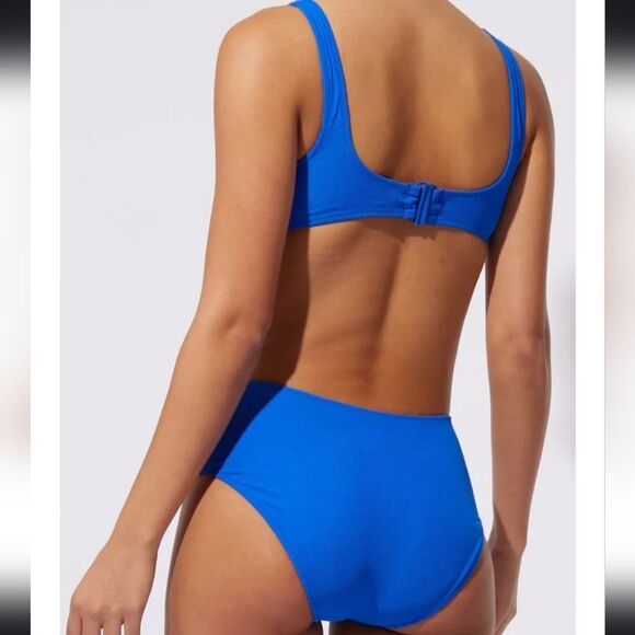 Solid And Striped Blue Crinkle Rib Azure Sarah One Piece Swimsuit Size Medium - Picture 2 of 16